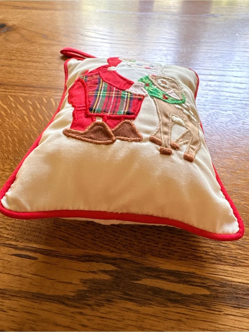 House of Hatten Red Santa & Reindeer Christmas Hanging Pillow with music box